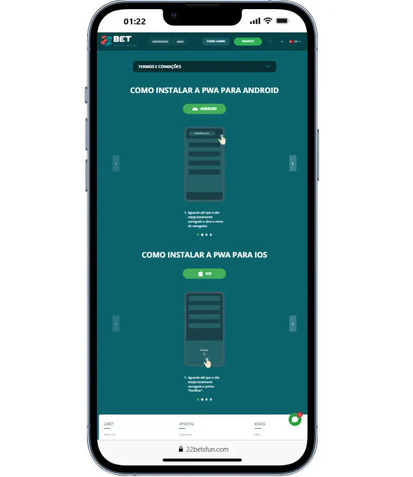 Como Baixar o 22Bet App no iOS (iPhone e iPad)