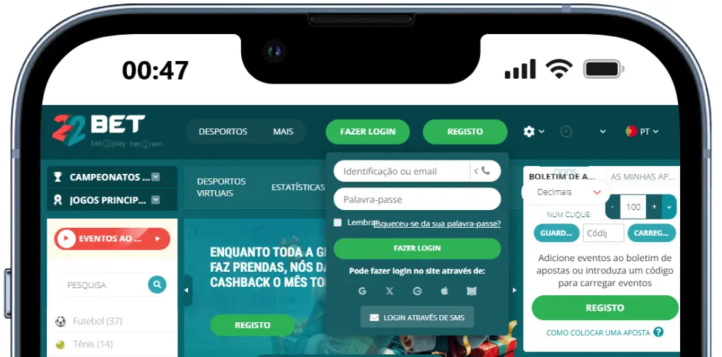 Como Fazer Login na 22Bet no Telemóvel