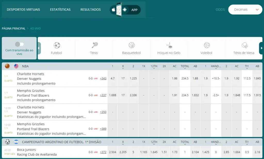 Apostas Ao Vivo na 22Bet
