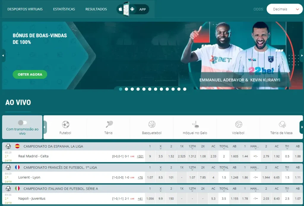 Site de apostas e casino 22Bet PT
