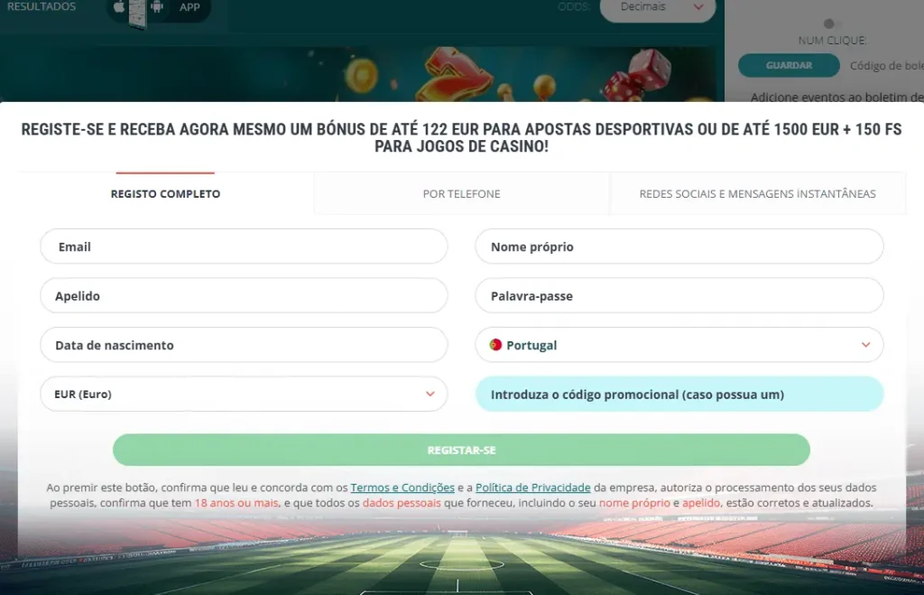 Como Criar uma Nova Conta na 22Bet site